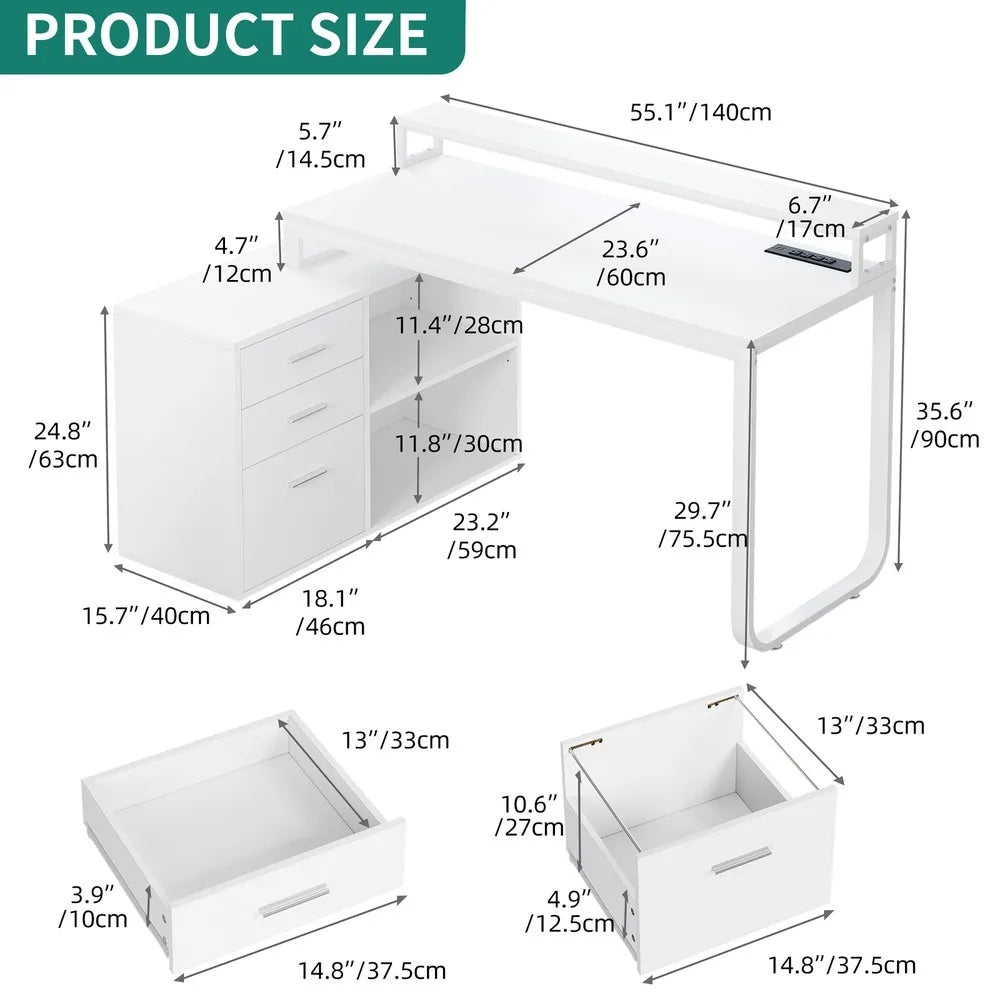 L-Shaped Gaming Computer Desk – Home Office Corner Desk with File Drawers for Storage & Organization