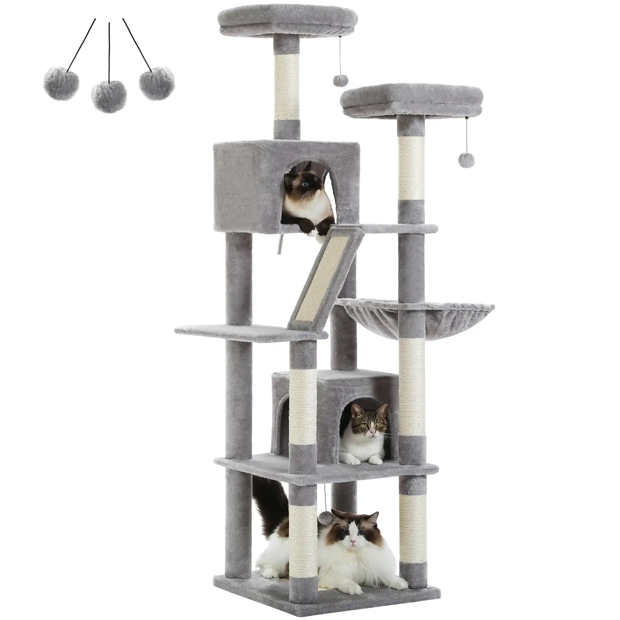 Large Cat Tree Tower for Indoor Cats – Multi-Level Plush Cat Condo with Scratching Posts, Boards, Perches & Caves
