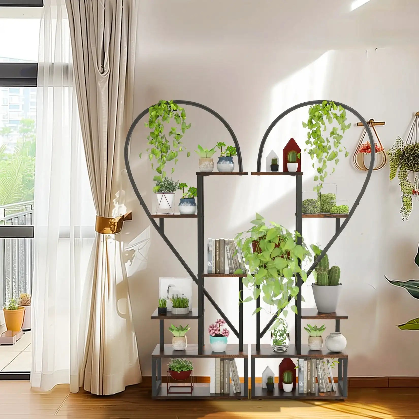 Heart-Shaped 6-Tier Metal Plant Stand Shelf – Indoor & Outdoor Display Rack for Plants