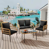 “4-Piece Outdoor Patio Furniture Set – Rattan Balcony Set with Chaise Lounge, 2 Armchairs & Coffee Table”