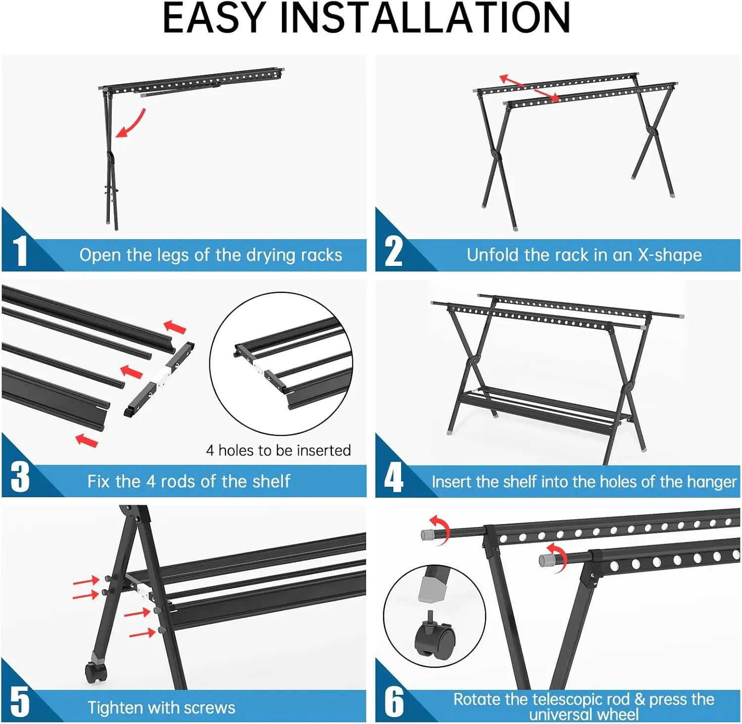 Foldable Clothes Drying Rack with Wheels – Aluminum Alloy Laundry Stand, Indoor & Outdoor Portable Garment Dryer