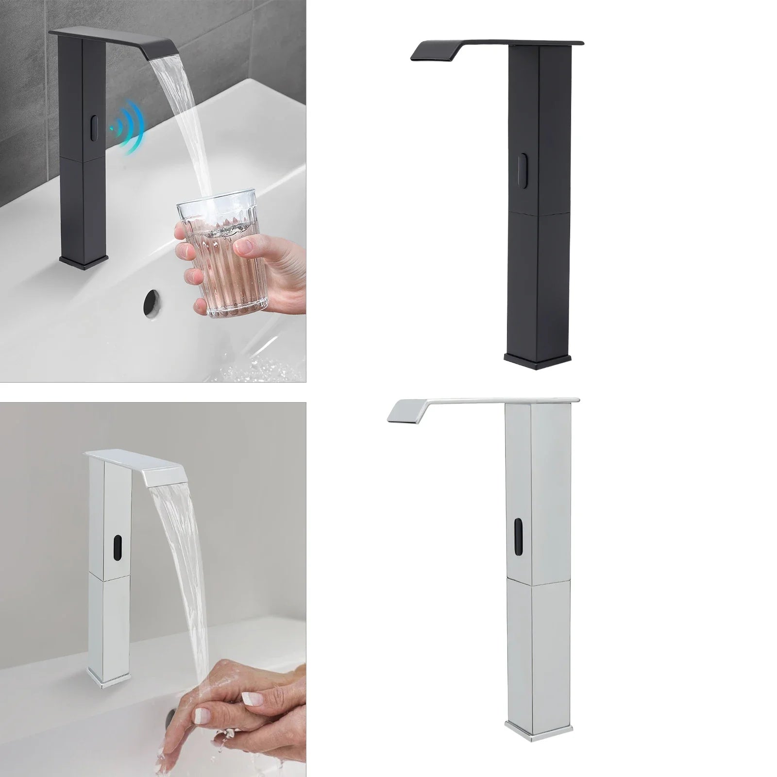 Matte Black Touchless Waterfall Sensor Faucet – One-Hole Kitchen & Bath Upgrade 🖤