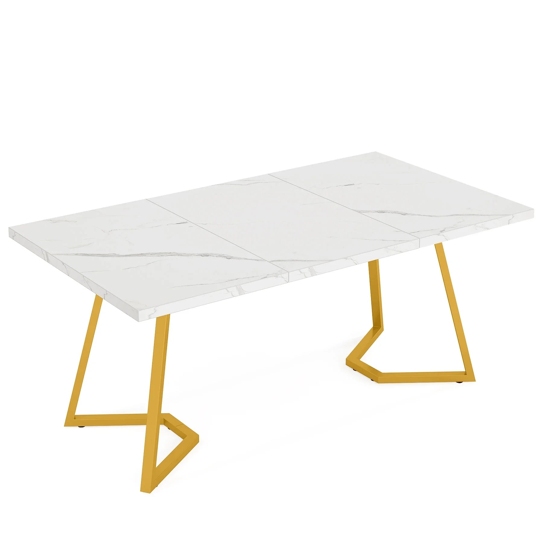 Tribesigns 55" Gold Dining Table – Modern White Faux Marble Top with Golden Metal Legs | Elegant Dining Room Table for 6