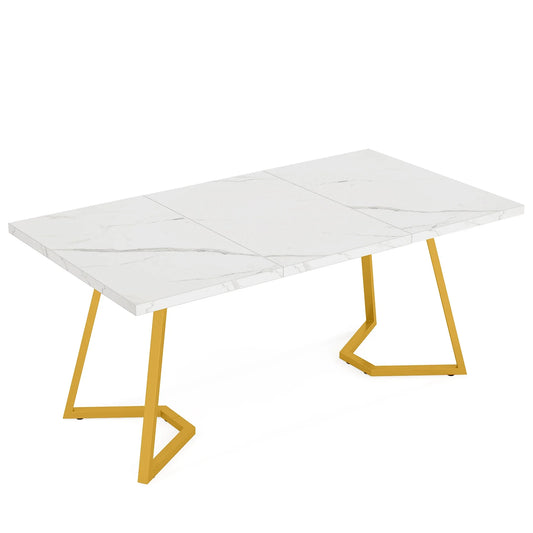 Tribesigns 55" Gold Dining Table – Modern White Faux Marble Top with Golden Metal Legs | Elegant Dining Room Table for 6