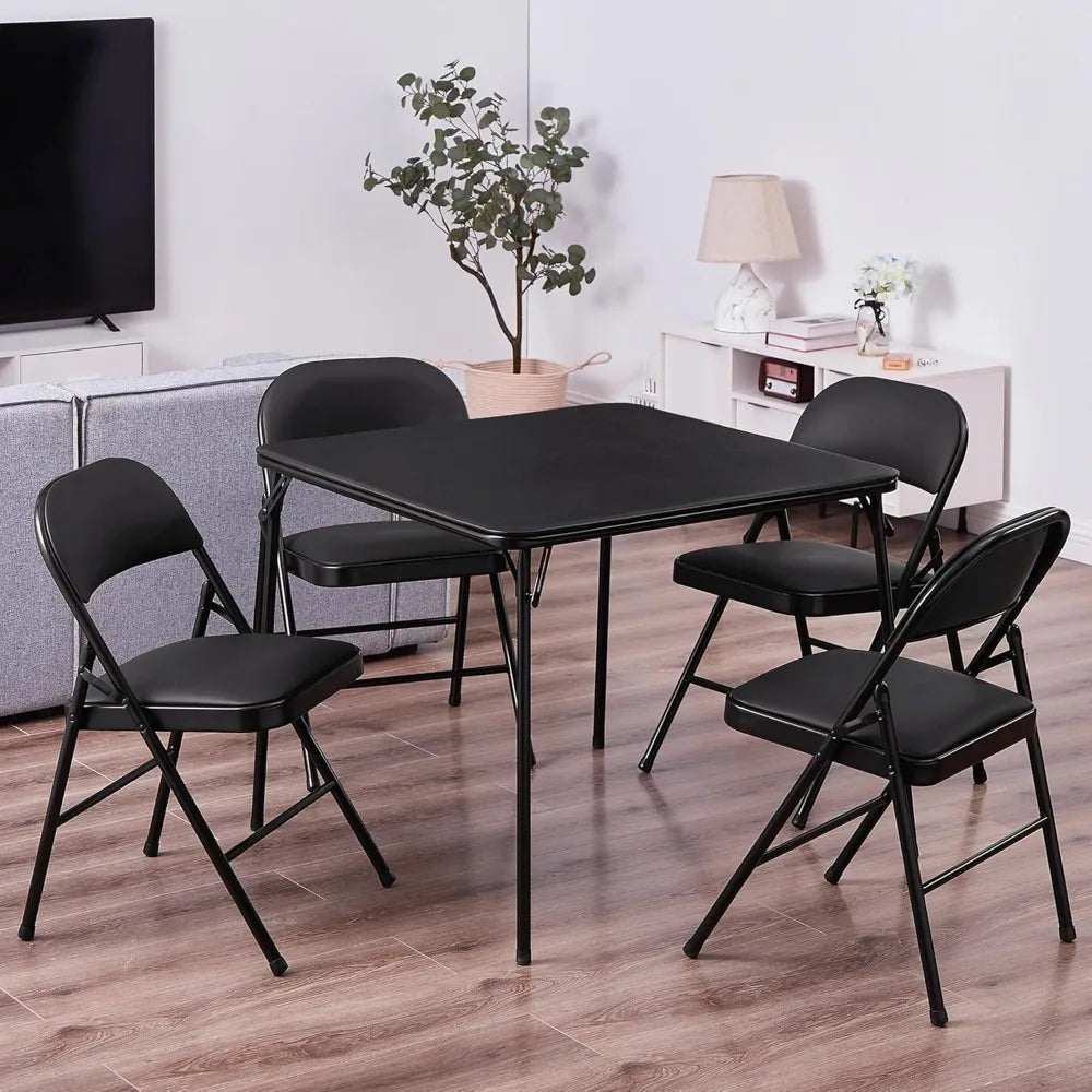 5-Piece Folding Card Table and Chair Set – Portable, Padded, No Assembly Required (Black)