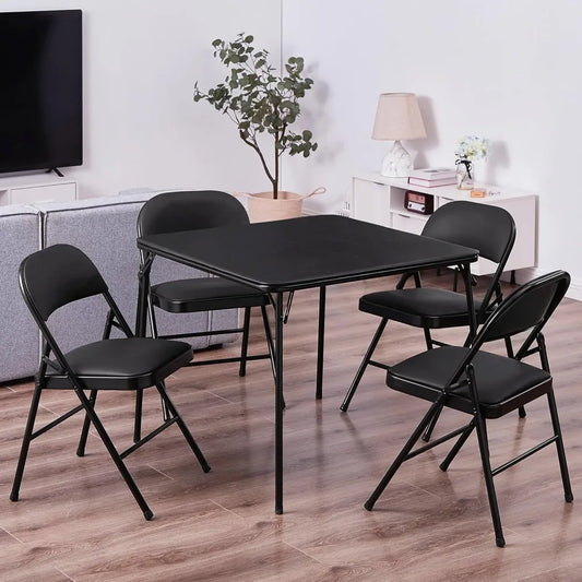 5-Piece Folding Card Table and Chair Set – Portable, Padded, No Assembly Required (Black)