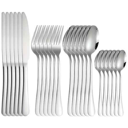 24-Piece Stainless Steel Cutlery Set – Premium Flatware Service for 6 | Knives, Forks & Spoons