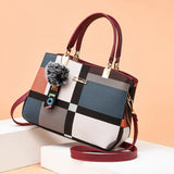 Elegant designer women’s handbag – PU leather crossbody messenger bag with top-handle tote design & fluffy keychain accessory