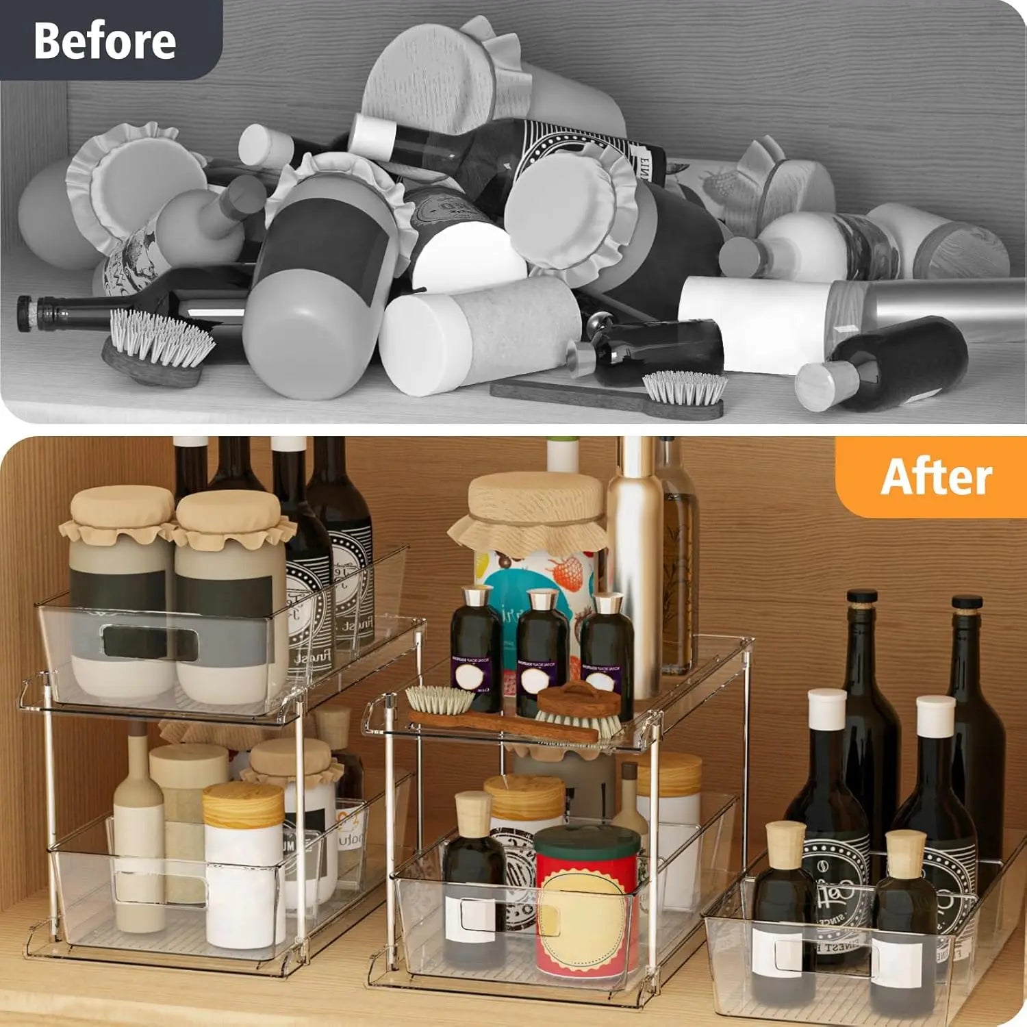 2-Tier Clear Pull-Out Home Organizer – Multi-Purpose Storage Rack for Bathroom, Vanity, Kitchen & Closet