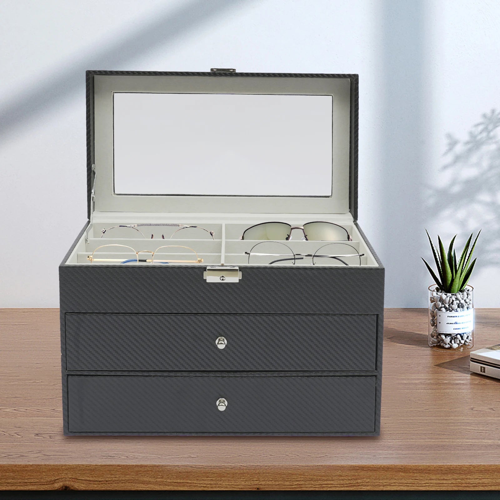 3-Tier Eyeglasses Storage Box – Drawer Style Sunglasses Organizer with 18 Individual Compartments