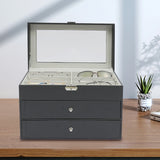 3-Tier Eyeglasses Storage Box – Drawer Style Sunglasses Organizer with 18 Individual Compartments