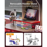 47″ Shaped Gaming & Computer Corner Desk – Carbon Fiber Surface with Monitor Stand for Home Office