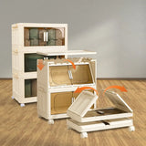 Cream-White Magnetic Door Plastic Storage Cabinet – Stackable Home Organizer Bin with Lids for Clothes, Toys & More