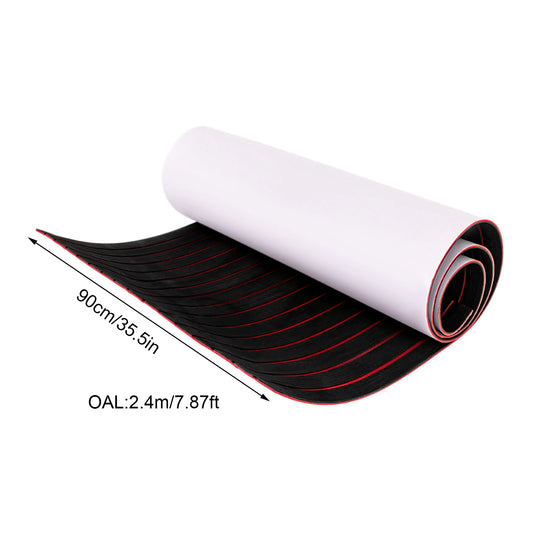 EVA Foam Faux Teak Mat – Anti-Skid Boat Deck Mat, Self-Adhesive Marine Floor Carpet 240×90cm (Black)