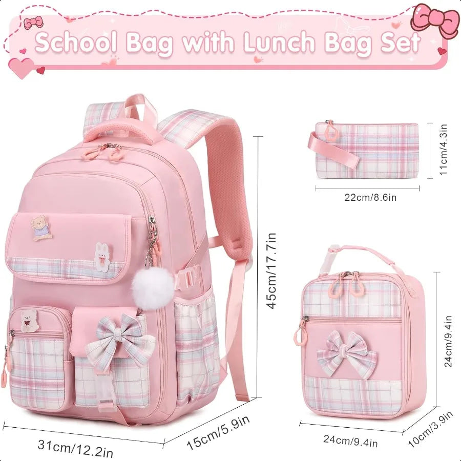3-Piece Girls Backpack Set – Cute School Bags for Kindergarten, Elementary & Middle School | Includes Backpack, Lunch Bag & Pencil Case