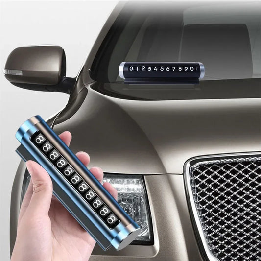 Metal Car Temporary Parking Card – Rotating Phone Number Plate with Aluminum Stickers for Auto Styling & Parking Stop