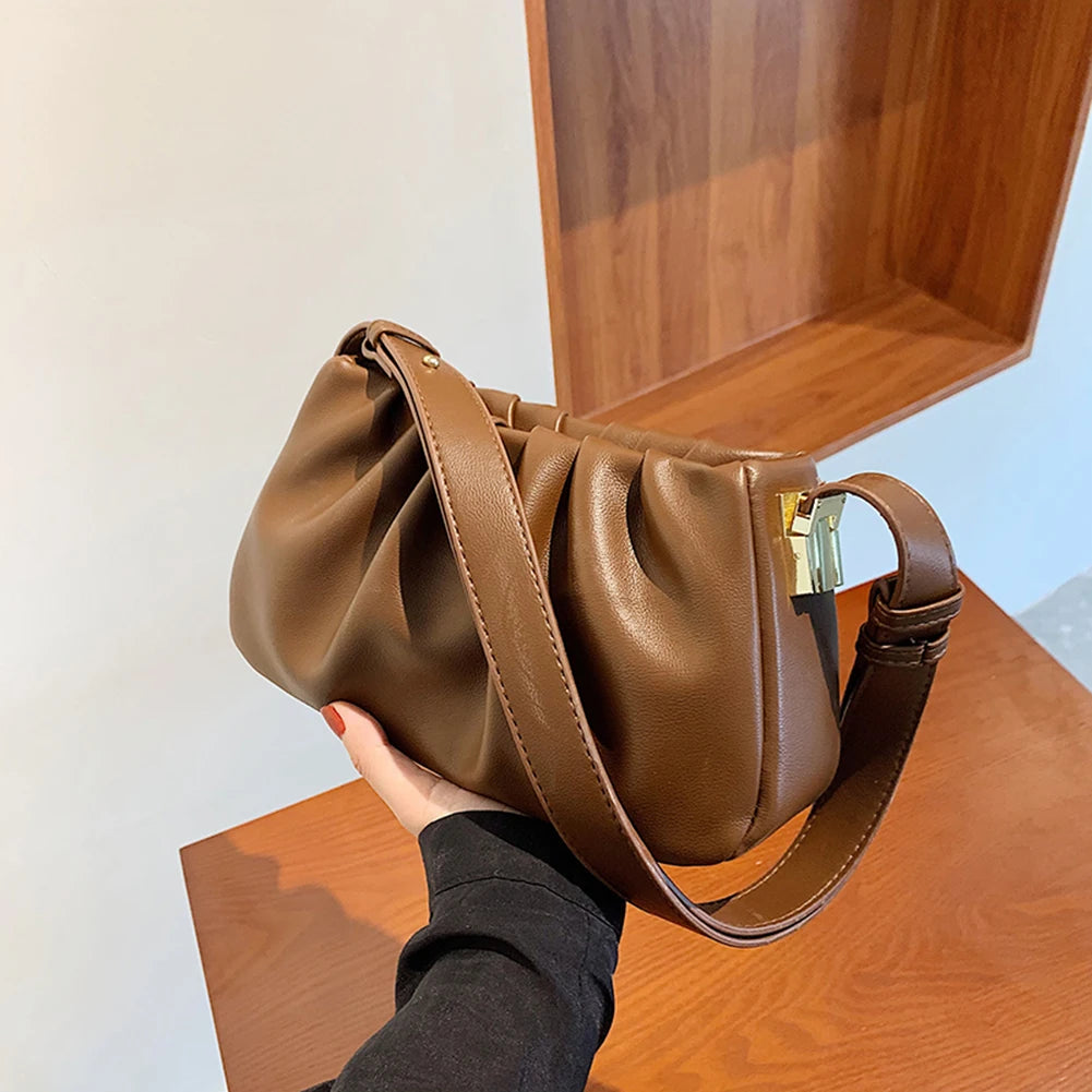 Women’s PU Leather Ruched Cloud Clutch – Small Messenger Shoulder Bag with Adjustable Strap, Fashion Crossbody Purse for Travel