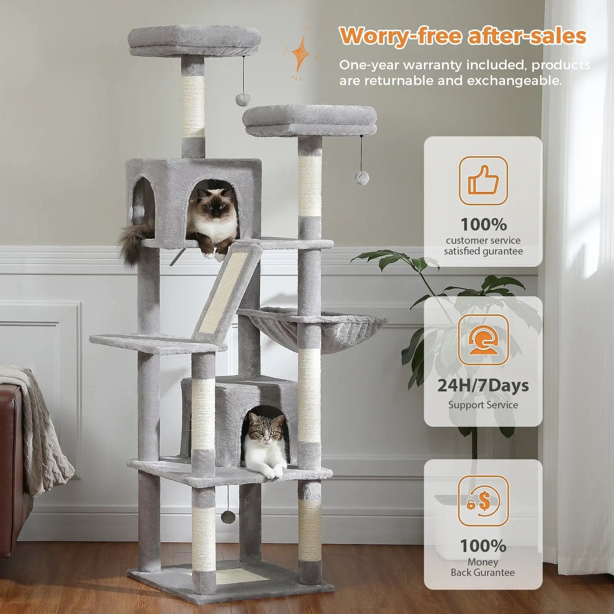 Large Cat Tree Tower for Indoor Cats – Multi-Level Plush Cat Condo with Scratching Posts, Boards, Perches & Caves