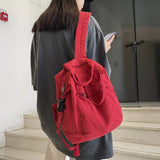 Simple Canvas College Schoolbag – Vintage Solid-Color Backpack for Students & Women | Large-Capacity 2024 Casual Bookbag