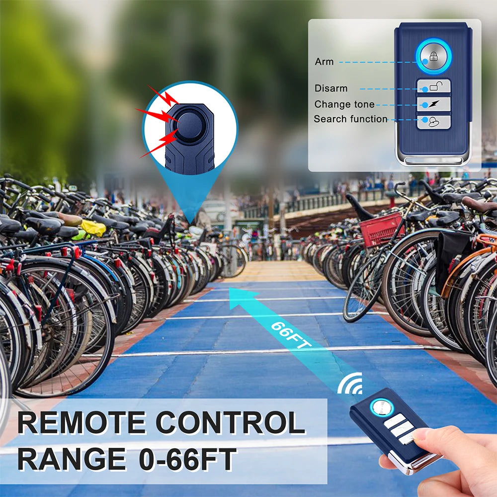 113dB Wireless Bike & Motorcycle Anti-Theft Alarm – Remote Controlled Vibration Sensor Security System for Electric Scooters