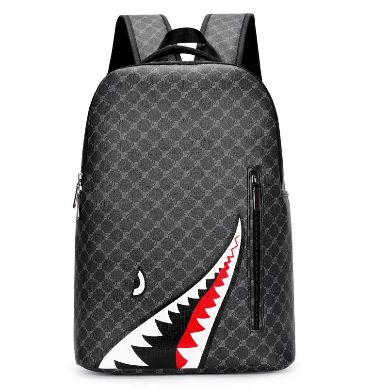 Plaid Shark Mouth Graphic Backpack for Men – Laptop School & College Travel Bag with Bold Street Style