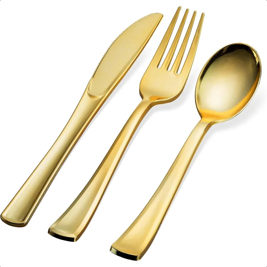 160-Piece Heavy-Duty Disposable Flatware Set – 80 Gold Forks, 40 Gold Spoons & 40 Gold Knives for Parties & Events