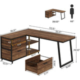 🖥️ 53" L-Shaped Computer Desk – Industrial Home Office Desk with 3 Drawers & Shelves, Rustic Brown Small-Space PC Table