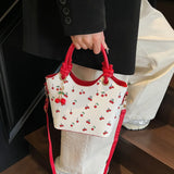 Women’s PU Leather Bucket Shoulder Bag – Cherry Print Crossbody with Adjustable Strap & Top Handle, Trendy Fashion Handbag