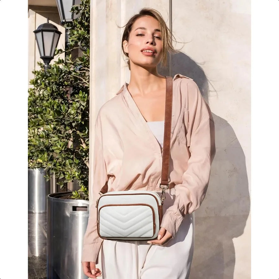CHOLISS Quilted Vegan Leather Crossbody Bag – RFID Travel Purse with Built-In Wallet & Elegant Shoulder Design for Women