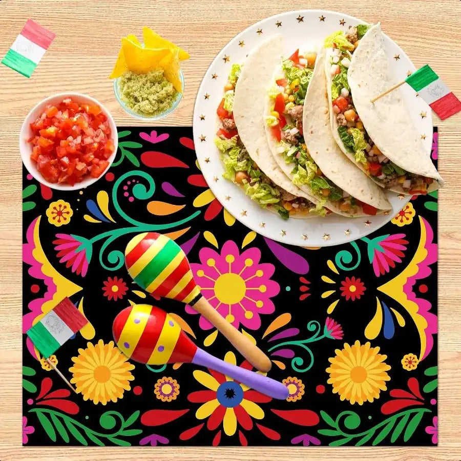 Mexican Fiesta 7-Piece Table Set – Vibrant Placemat & Table Runner Kit for Dia de los Muertos & Farmhouse Dining 🌵🎉