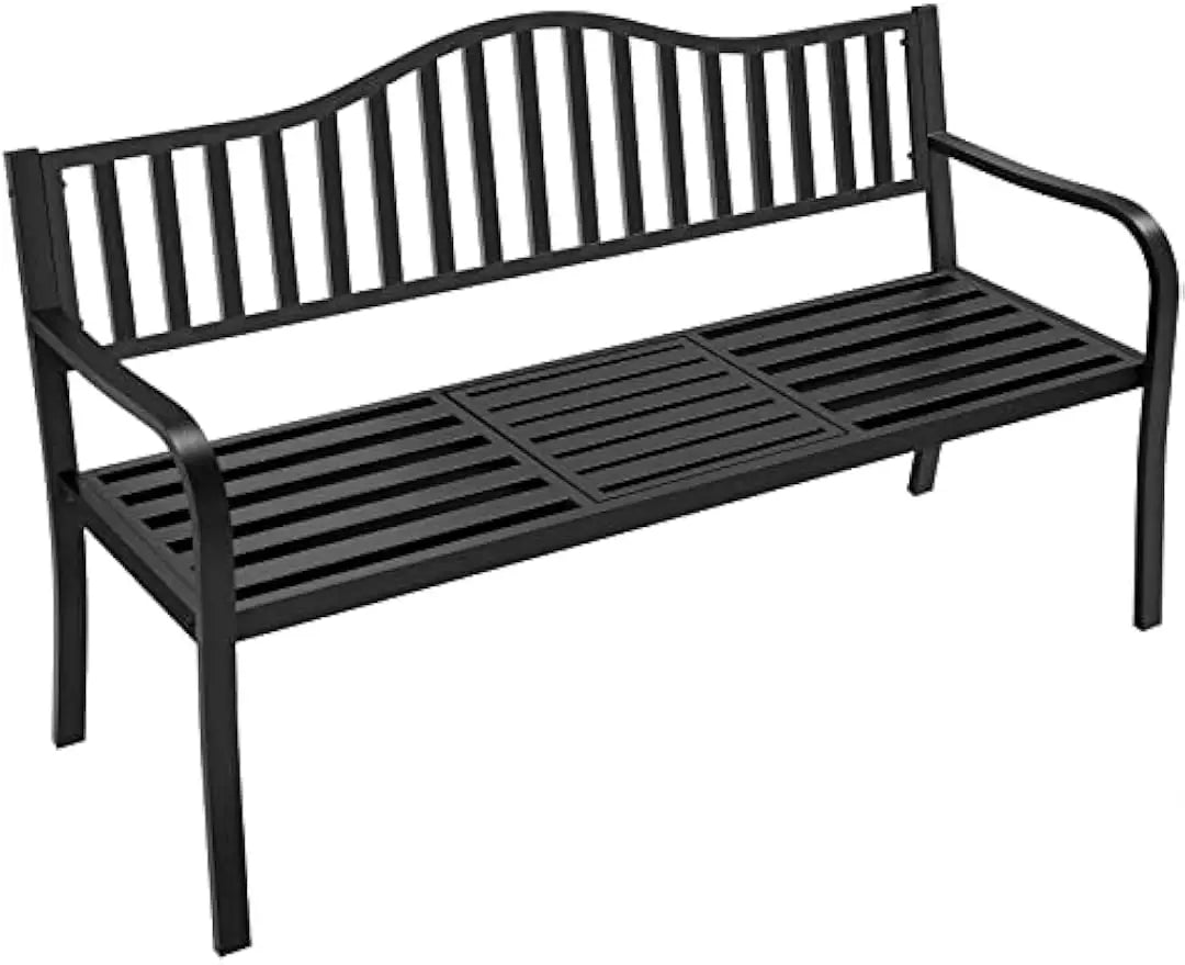 Outdoor Garden Bench with Pull-Out Middle Table – Weather-Resistant Metal Patio Bench for Porch & Backyard