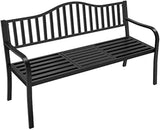 Outdoor Garden Bench with Pull-Out Middle Table – Weather-Resistant Metal Patio Bench for Porch & Backyard
