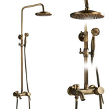 Antique Brass Shower Faucet Set – Wall-Mounted Rainfall Head with Dual Handles Hot & Cold Mixer Tap