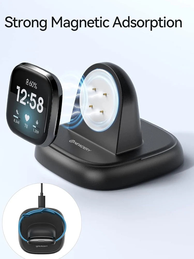 NEWDERY Magnetic Charger Dock for Fitbit Sense 2, Sense, Versa 4 & Versa 3 – Stable Stand with Cable