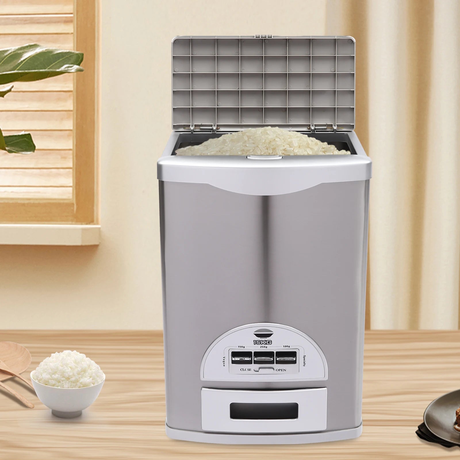 Stainless Steel Rice Storage Container & Dispenser – Large Capacity Grain Keeper (30.5 × 22 × 50 cm)