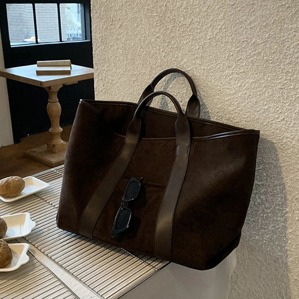 Women’s suede shoulder bag – large-capacity vintage winter handbag, stylish satchel tote purse for commuting, shopping & daily use