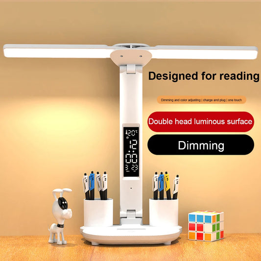 💡 LED Desk Lamp with Calendar, Temperature & Clock – USB Rechargeable Wireless Table Lamp with Touch Control & Night Light