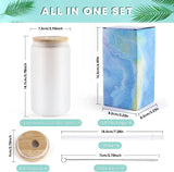 “HTVRONT 8-Pack Frosted Glass Sublimation Tumblers – 16oz Clear Cups with Bamboo Lids & Straws for DIY Iced Coffee”