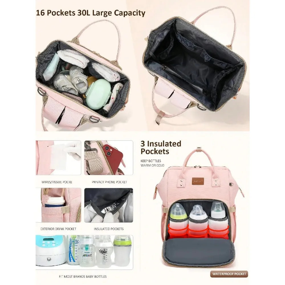Diaper Bag Backpack with Changing Pad & Pacifier Case – Waterproof Travel Baby Bag for Moms & Dads | Large Capacity Diaper Backpack