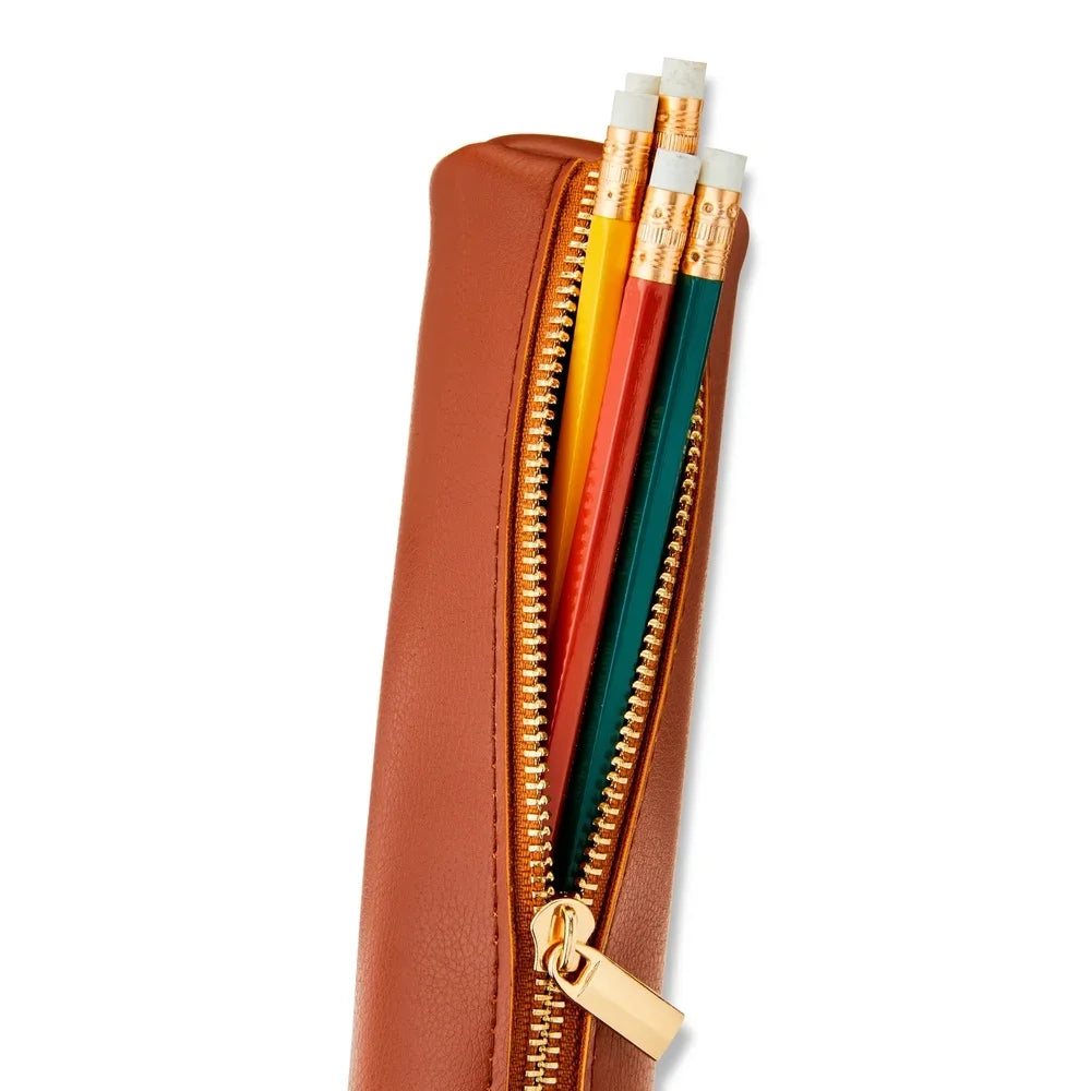 Simulated Leather Pencil Pouch – Zippered Case for Pens, Pencils & Highlighters