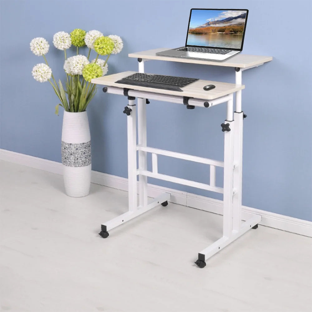 60 cm Adjustable Computer Standing Desk with Casters – Portable Sit-Stand Laptop Workstation