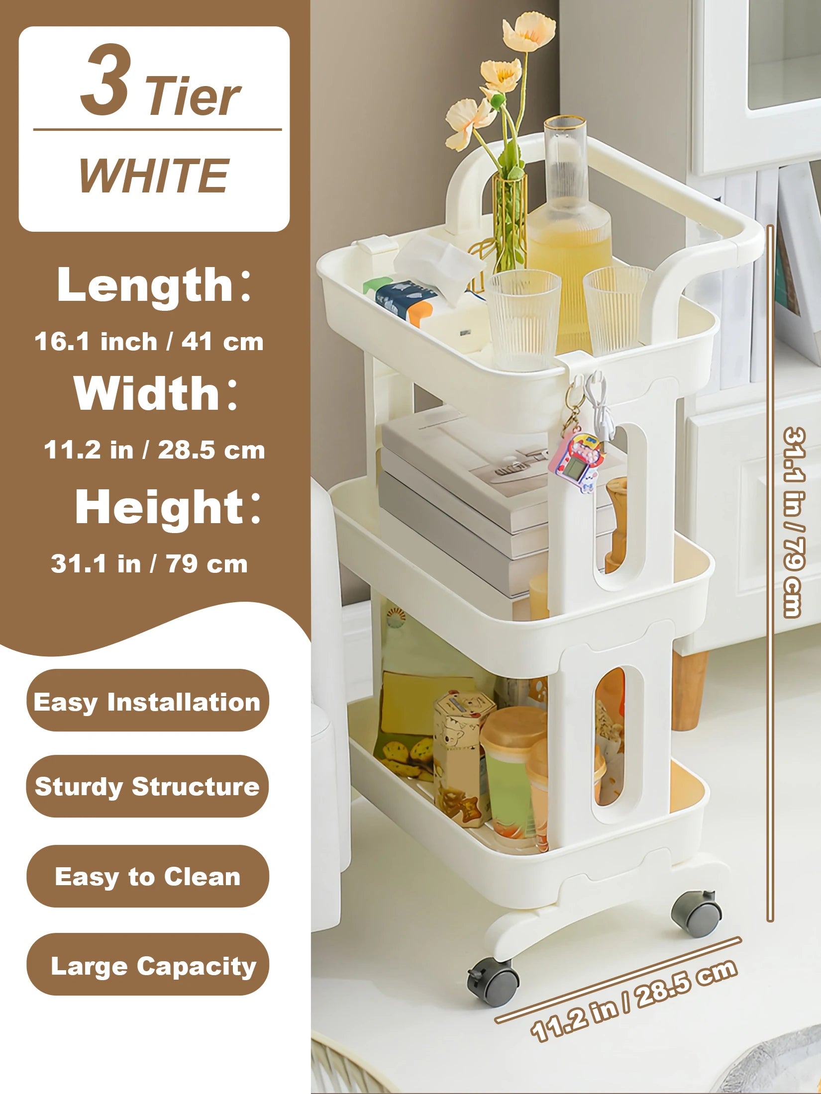 Multi-Layer Rolling Storage Cart with Wheels – Floor-to-Floor Kitchen Bedroom Bathroom Rack