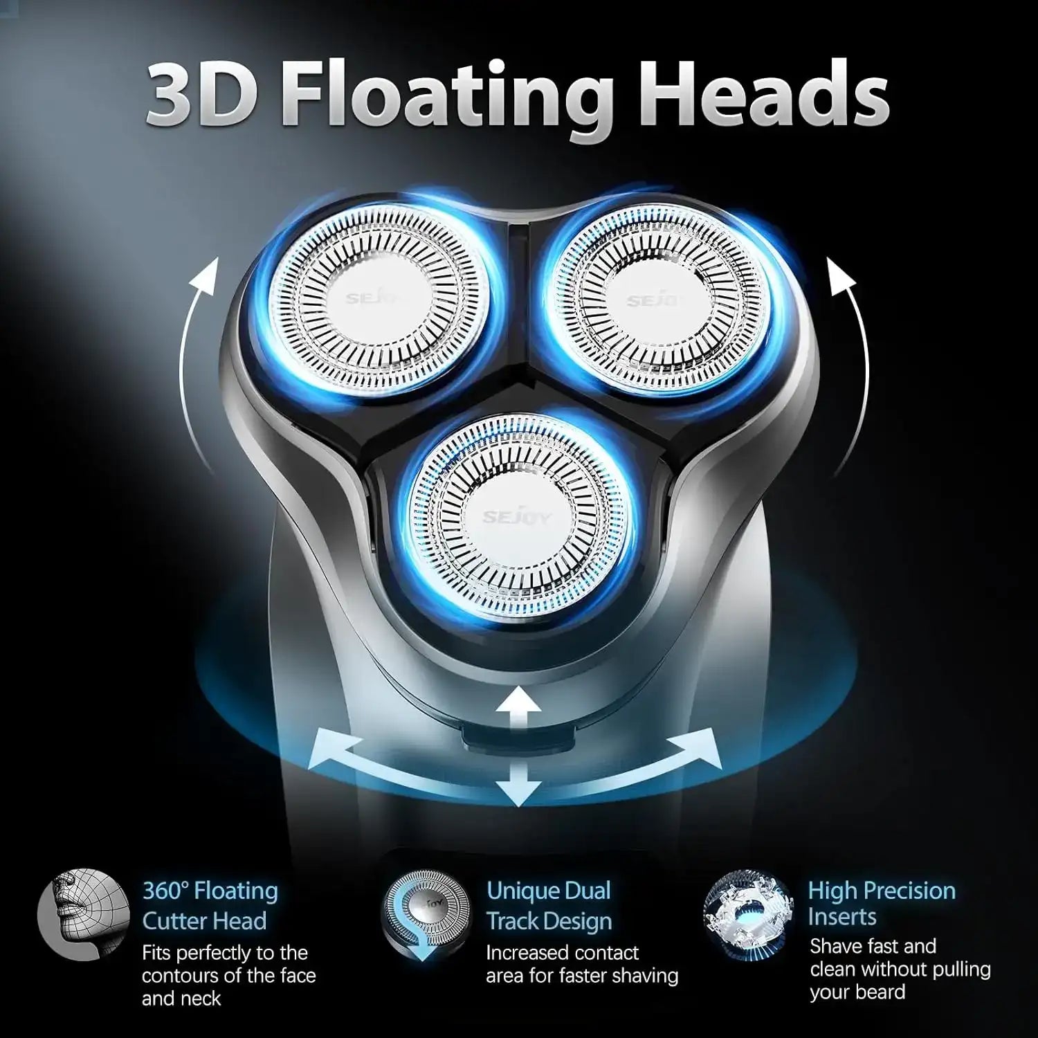Sejoy 3D Rotary Electric Shaver – Wet & Dry Rechargeable Beard Grooming for Men & Gift-Perfect