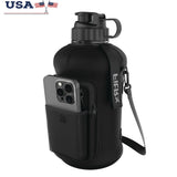 Half-Gallon / 68 oz Reusable Water Bottle with Neoprene Sleeve & Carry Strap – Large Capacity Portable Jug for Adults