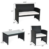 “4-Piece Rattan Patio Conversation Set – Cushioned Outdoor Sofa, 2 Chairs & Coffee Table with Tempered Glass Top”