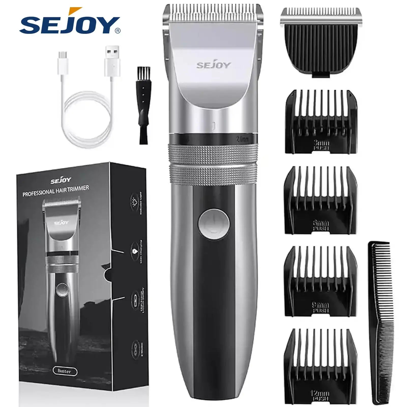Sejoy Professional Electric Hair Trimmer – Cordless Men’s Hair Clipper & Beard Trimmer with Stainless Steel Blades & Quiet Motor