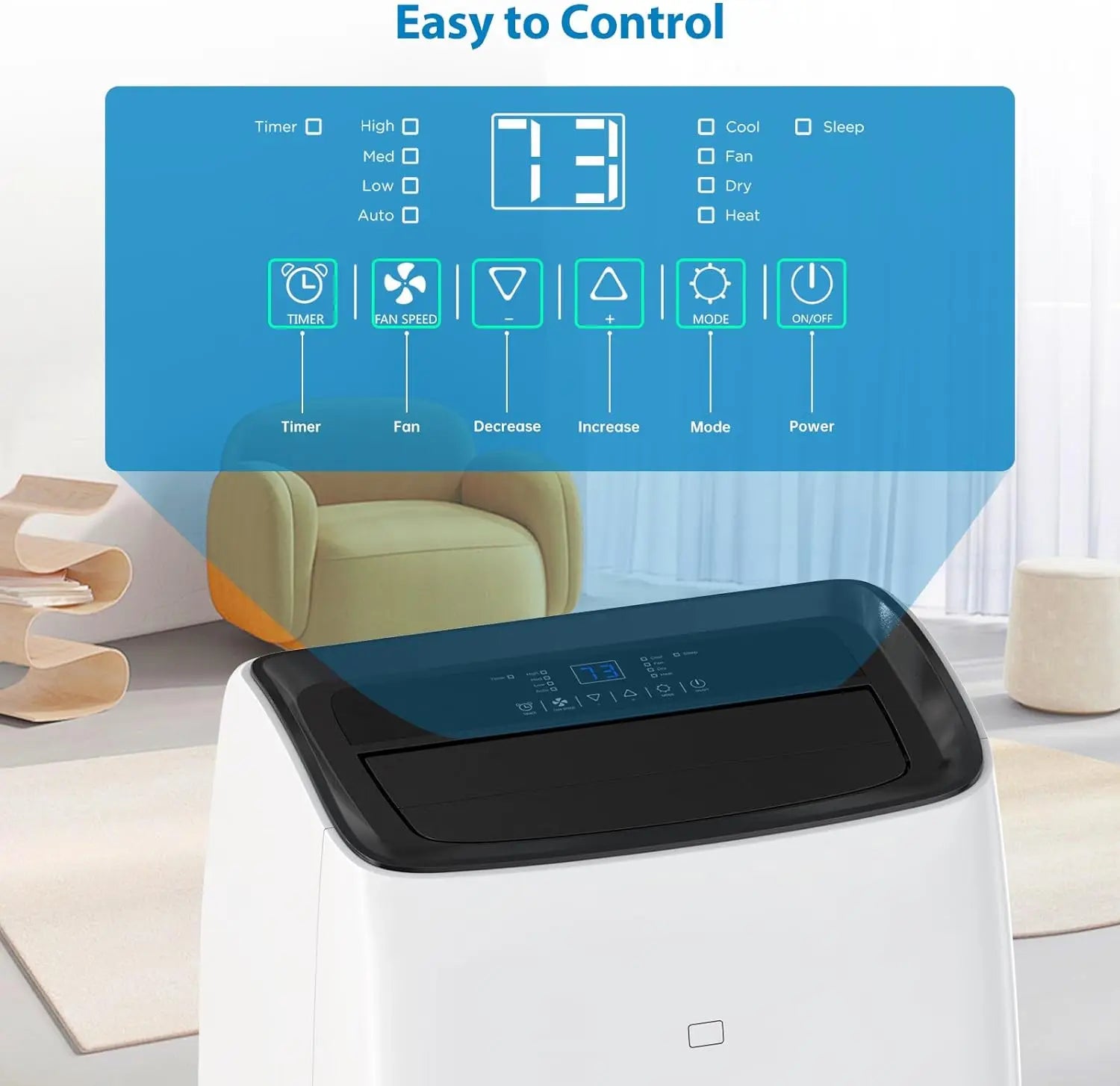 14 000 BTU Smart Inverter Portable Air Conditioner & Heater – Year-Round Comfort for Rooms up to ~750 sq ft