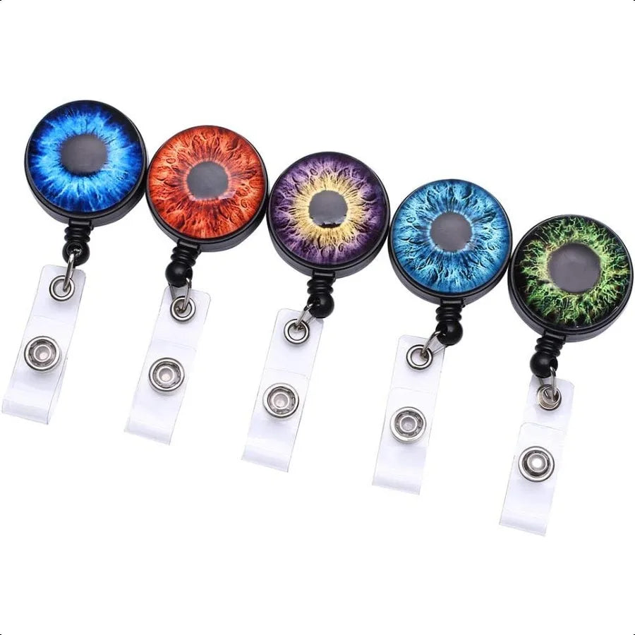 👁️ 5-Pack Animal Eyes Badge Reels – Retractable ID Card Holders with Assorted Iris Patterns & Durable Clips