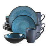 Vancasso Bubble 16/32/48-Piece Stoneware Tableware Set – Vintage Blue/Brown with Dinner Plates, Bowls & Coffee Cups