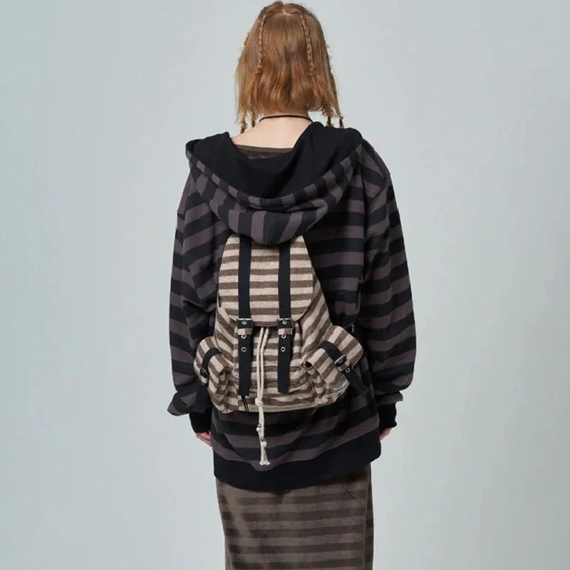 Retro Stripes School Backpack — Large-Capacity Unisex Student & Commuter Bag